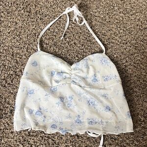 Garage White and Blue Floral Crop Top